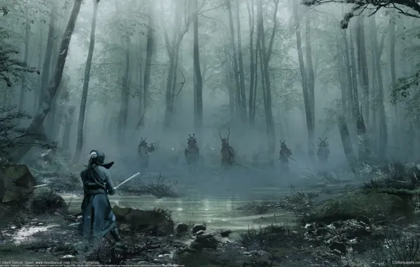 Бой, арт, поединок, самураи, david benzal, samurai battle