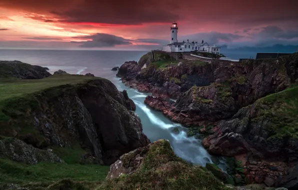 Картинка море, закат, берег, маяк, Fanad Peninsula