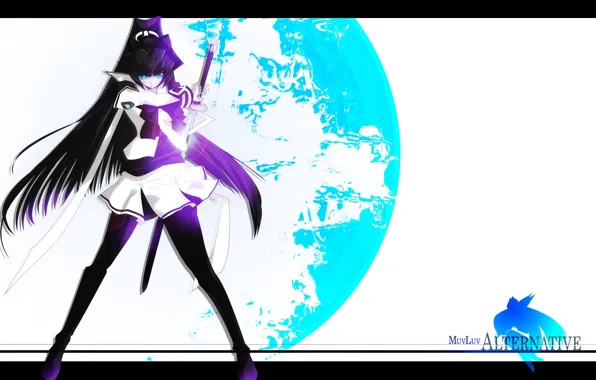 Планета, катана, белый фон, мини-юбка, MuvLuv Alternative, Matsurugi Meiya