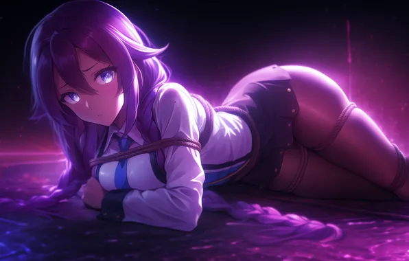 Аниме, веревки, anime, purple hair, ropes, Roxy, рокси, реинкарнация