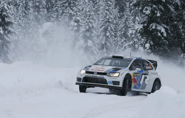Картинка Зима, Снег, Лес, Volkswagen, Занос, WRC, Rally, Ралли