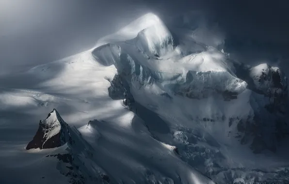 Зима, снег, горы, ветер