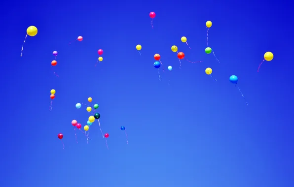 Небо, воздушные шары, шары, синее, летят