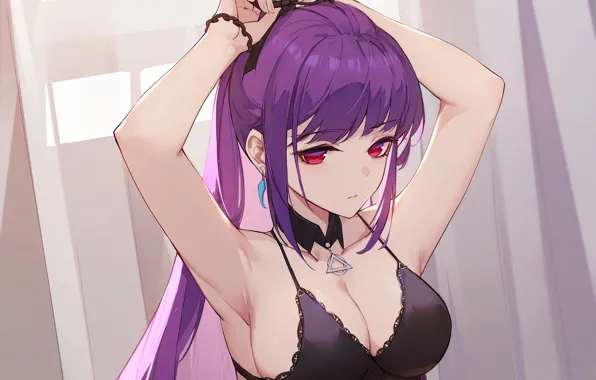 Girl, sexy, cleavage, long hair, boobs, anime, beautiful, red eyes