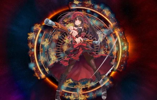 Девушка, оружие, круг, арт, Date a Live
