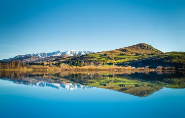 Небо, отражения, горы, озеро, Новая Зеландия