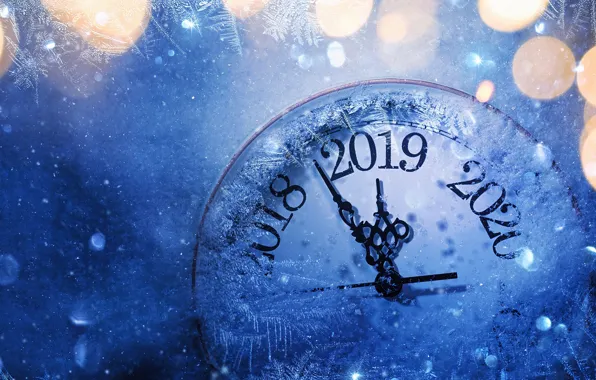 Часы, Новый год, циферблат, боке, 2019