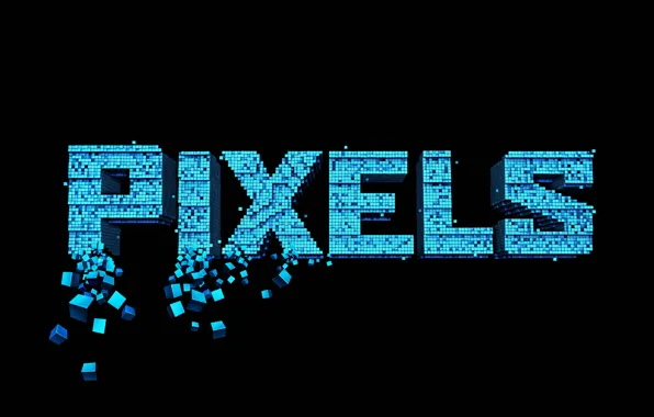 Картинка надпись, черный фон, Пиксели, Pixels