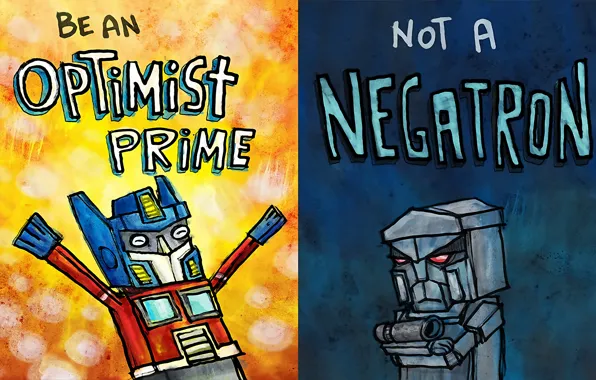 Рисунок, юмор, transformers, мегатрон, оптимус прайм, оптимист, пессимист