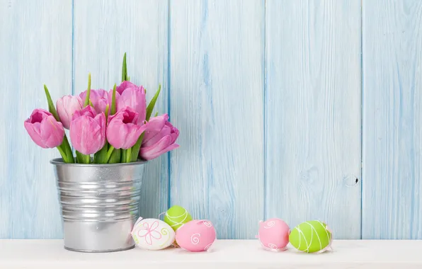 Цветы, яйца, букет, весна, colorful, Пасха, тюльпаны, happy