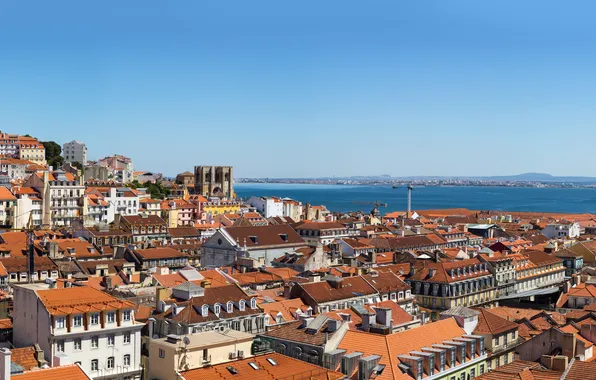 Здания, дома, крыши, панорама, Португалия, Лиссабон, Portugal, Lisbon