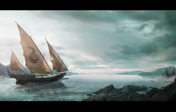 Картинка море, берег, лодка, корабль, The Arrival