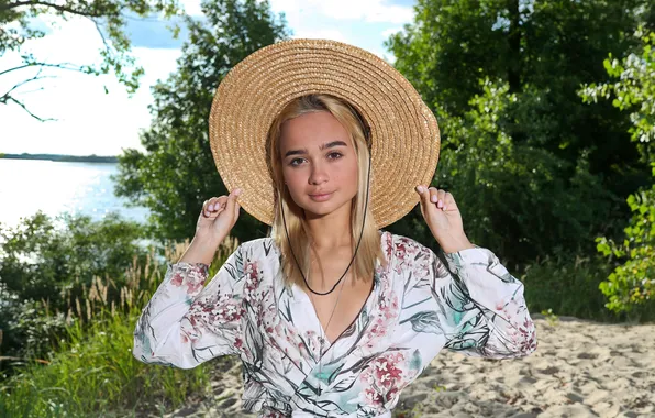 Картинка girl, hat, model, look, blonde