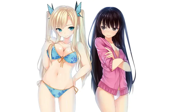 Sexy, cleavage, long hair, girls, brown eyes, boobs, anime, beautiful