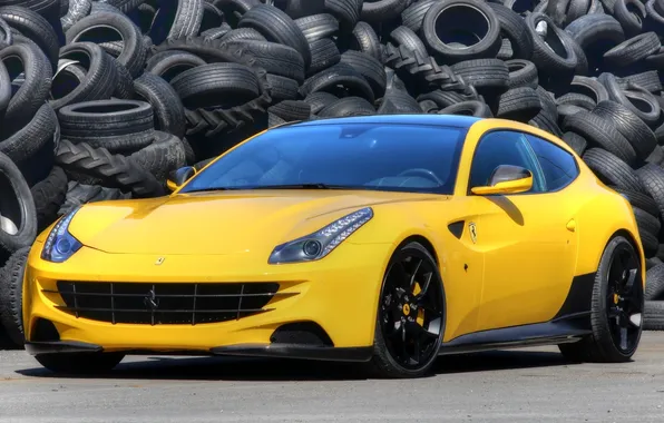 Картинка желтый, фон, тюнинг, Феррари, Ferrari, шины, суперкар, tuning
