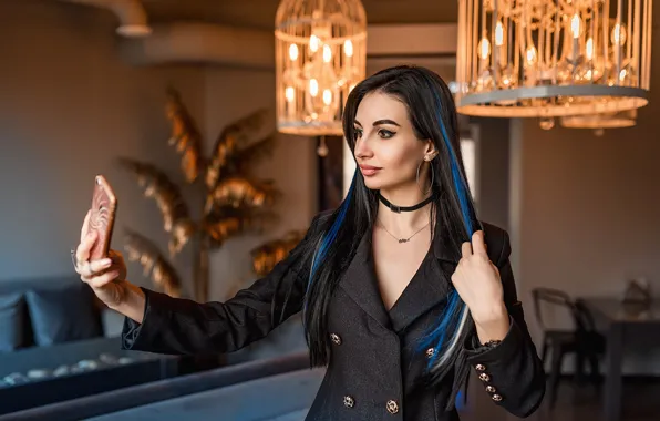 Brunette, elegant, blue hair, Георгий Дьяков