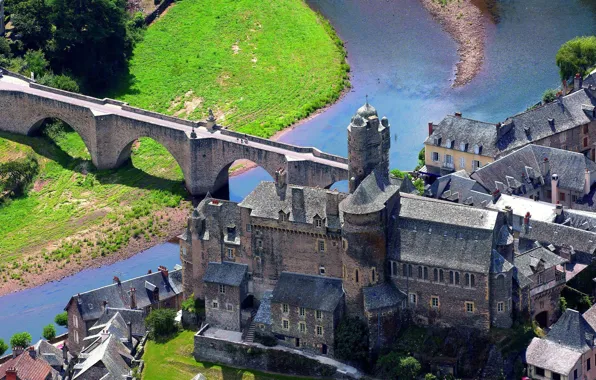 Мост, город, река, Аверон, Aveyron, средневековая архитектура, Château d'Estaing, Шато д'Эстен