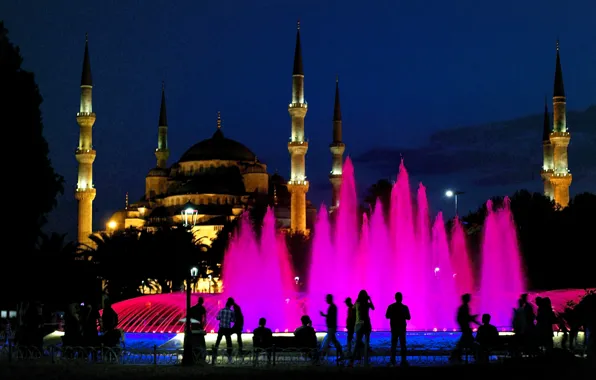 Ночь, фонтан, light, Стамбул, Турция, night, Istanbul, Turkey