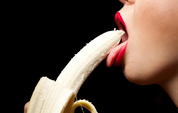 Lips, banana, tongue