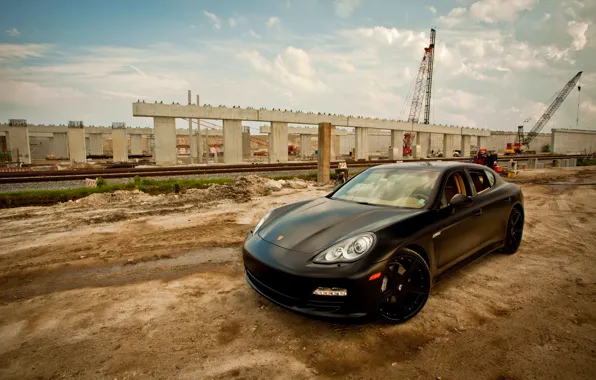Стройка, кран, Porsche, Panamera, плиты
