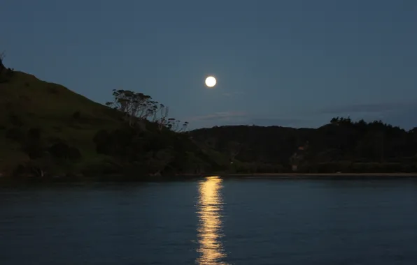 Вода, ночь, отражение, луна, Природа, moon, nature, water