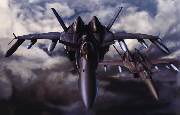 Картинка небо, самолет, ракеты, бомбардировщик