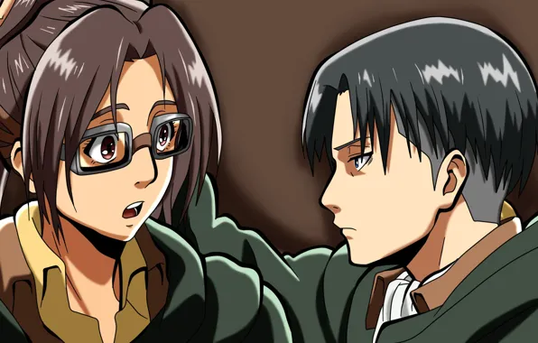 Аниме, арт, Shingeki no Kyojin, Атака титанов, Вторжение гигантов, Ханджи Зоэ, Леви, Ривай