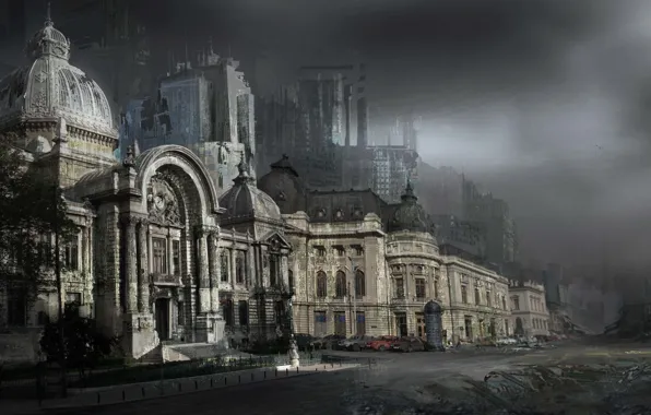Картинка город, здания, арт, купол, Bucharest