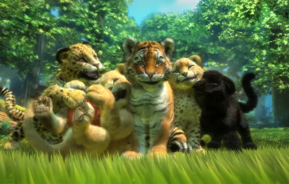 Картинка тигр, звери, игра, хищники, лев, пантера, арт, леопард