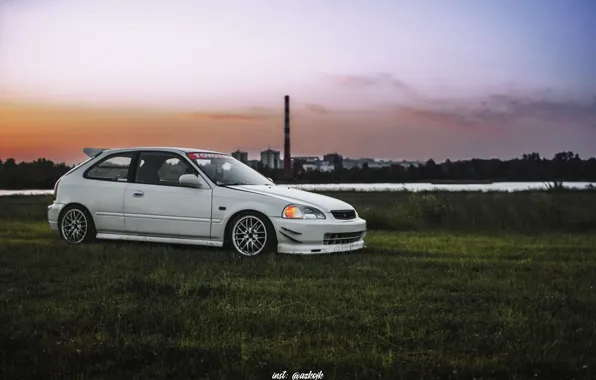 Закат, honda, civic, stance, kanjo