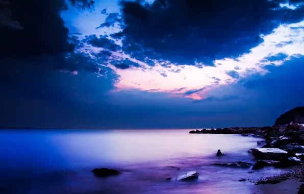 Картинка ночь, побережье, Океан
