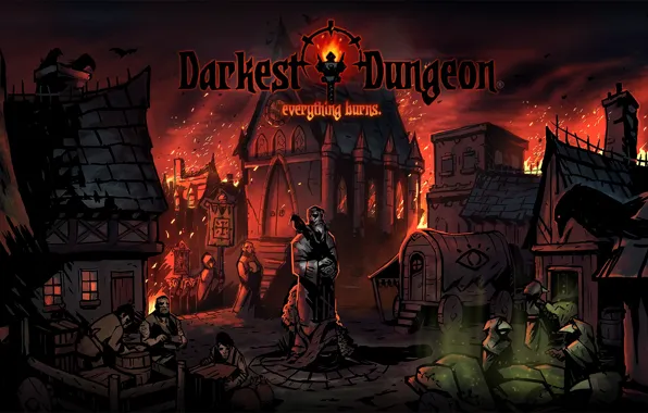 Fire, town, statue, burn, plague, Darkest Dungeon