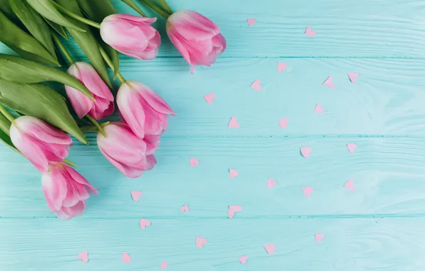 Картинка цветы, Весна, Тюльпаны, сердечки, Фон, flowers, Spring, Background