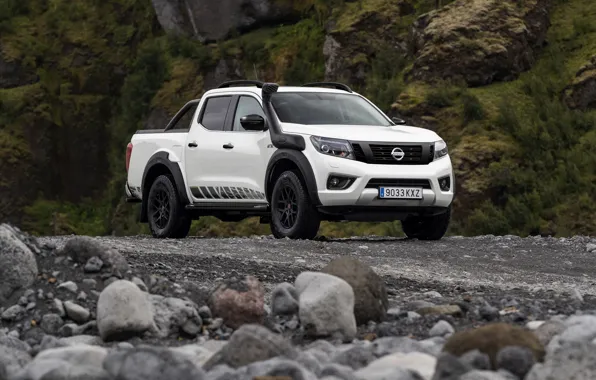 Белый, камни, Nissan, пикап, Navara, 2020, Off Roader AT32