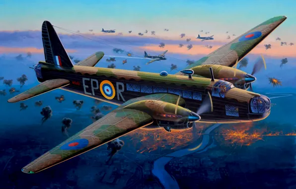 Картинка bomber, war, art, painting, aviation, ww2, Vickers Wellington