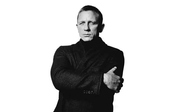 Фото, актер, белый фон, черно-белое, журнал, пальто, Daniel Craig, Дэниэл Крэйг
