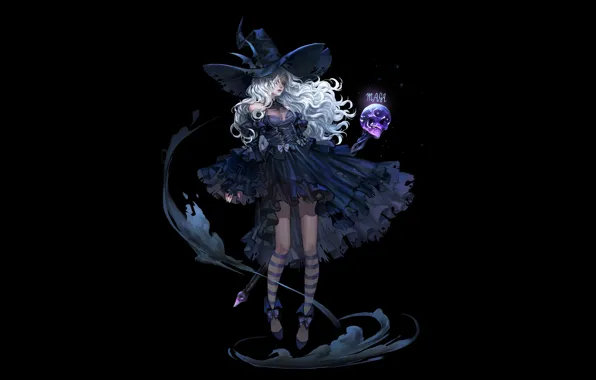 Girl, Fantasy, Art, Style, Skull, Background, Illustration, Minimalism