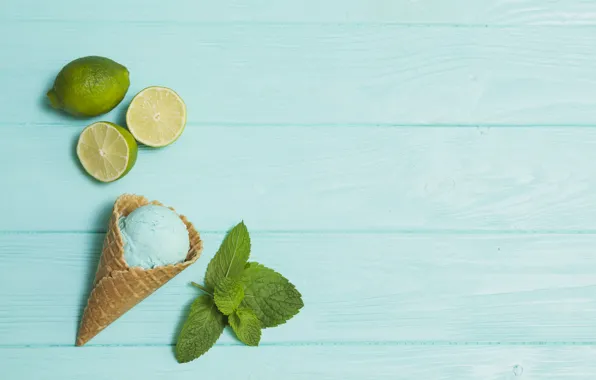 Мороженое, лайм, десерт, lime, mint, вафельный рожок, Ice-cream