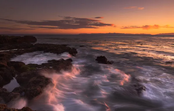 Картинка море, волны, закат, камни, берег