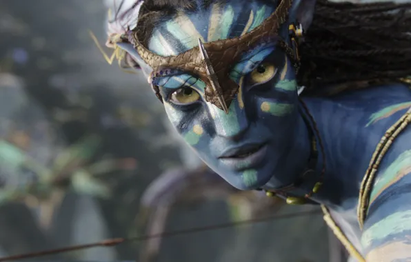 Avatar, Neytiri, close-up, beautiful, face, Zoe Saldana, Na'vi