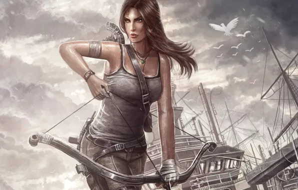 Корабль, лук, Tomb Raider, стрелы, Reborn, Lara Croft