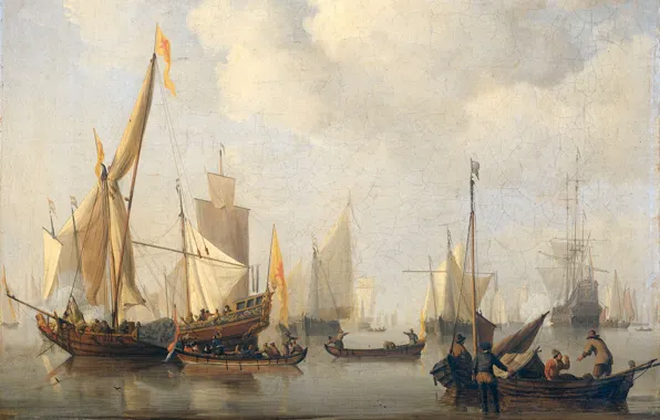 Масло, картина, холст, Штиль, Виллем ван де Велде Младший, Willem van de Velde II, 1707