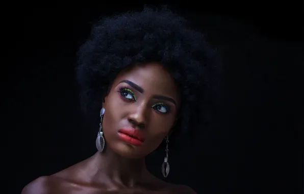 Взгляд, красота, черный фон, beauty, look, black background, негритянка, black woman