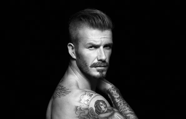 Тату, черно-белое, черный фон, легенда, David Beckham, футболист, Дэвид Бекхэм, football