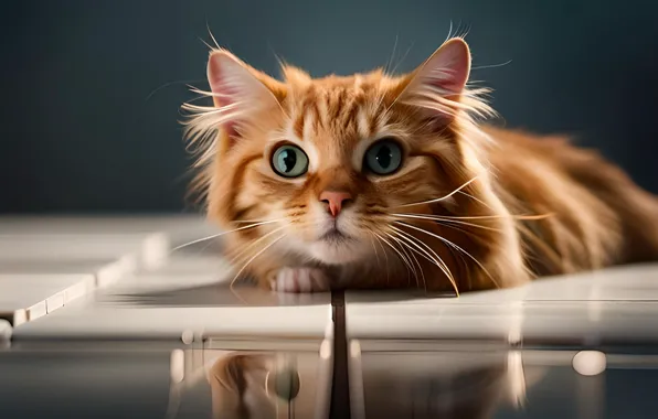 Кошка, взгляд, поза, котенок, мордашка, цифровое искусство, ИИ-арт, нейросеть