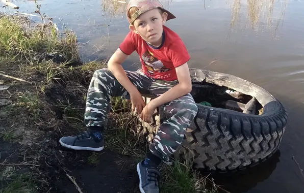 Вода, пейзаж, мальчик, Настроение