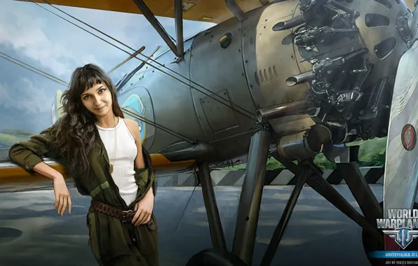 Картинка девушка, комбинезон, биплан, World of Warplanes