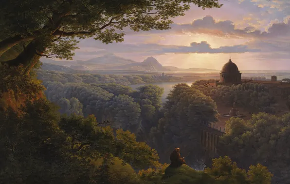 Картина, живопись, painting, Karl Friedrich Schinkel, Landschaft mit Pilger, 1813