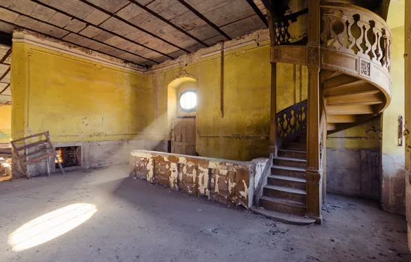 Windows, wood, sunlight, abandoned, stairs, sunray