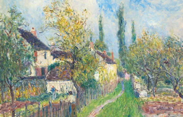 Картинка пейзаж, картина, Alfred Sisley, Альфред Сислей, Дорожка в Саблоне